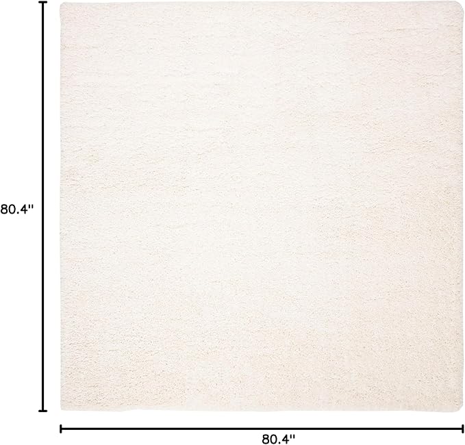 SAFAVIEH Fontana Shag Collection Area Rug - 6'7" Square, Ivory, Solid Design, Non-Shedding & Easy Care, 2-inch Thick Ideal for High Traffic Areas in Living Room, Bedroom (FNT800A)