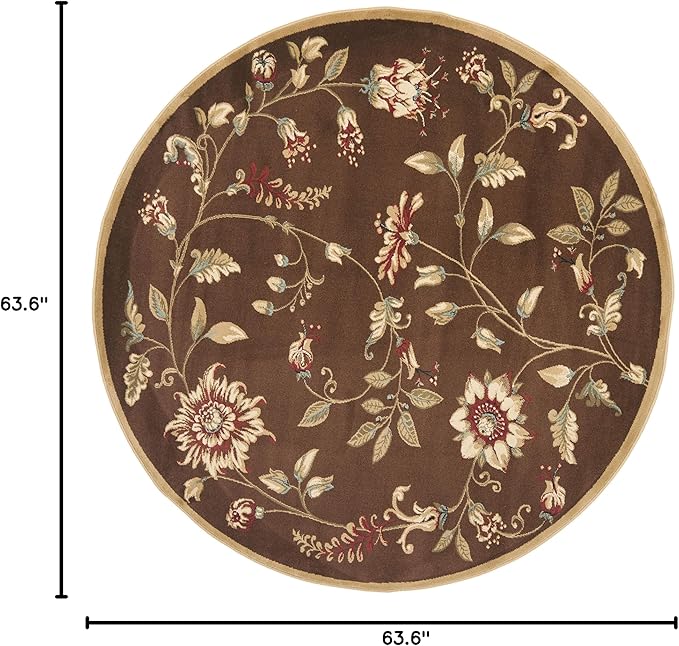 SAFAVIEH Lyndhurst Collection Area Rug - 5'3" Round, Brown & Multi, Traditional Floral Design, Non-Shedding & Easy Care, Ideal for High Traffic Areas in Living Room, Bedroom (LNH552-2591)