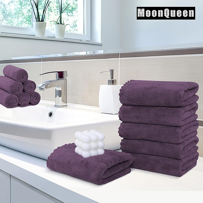 6 Pack Premium Hand Towels - Quick Drying - Microfiber Coral Velvet Highly Absorbent Towels - Multipurpose Use as Hotel, Bathroom, Shower, Spa, Hand Towel 16 x 28 inches (Plum)