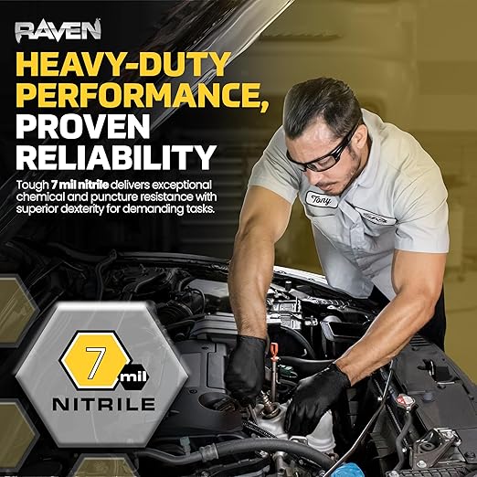 Safety 66517-01 Raven Powder-Free Exam Grade Nitrile - 6 mil 50 Gloves per box
