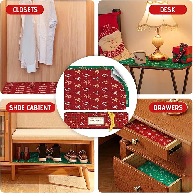 SCENTORINI Christmas Drawer Liners for Dresser, Set，Apple Cinnamon, Cedar, 12 Sheets for Home Shelf Closet Christmas Decoration Gifts