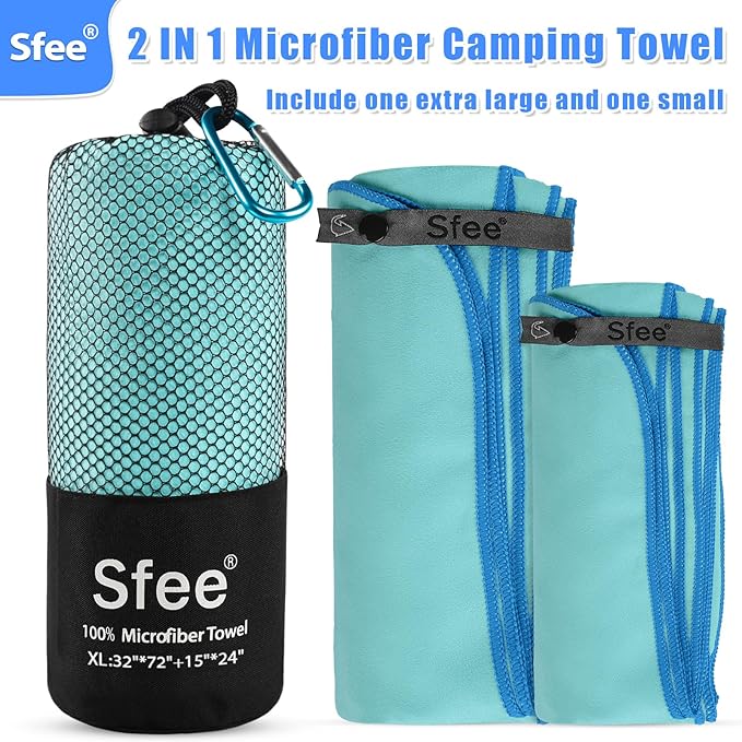 XL Microfiber Towel, Quick Dry Beach Towel Set 2 Pack - Super Absorbent, Lightweight, Compact, Bath Towel for Travel, Gym, Hiking, Pool, Backpacking, Yoga, Mint