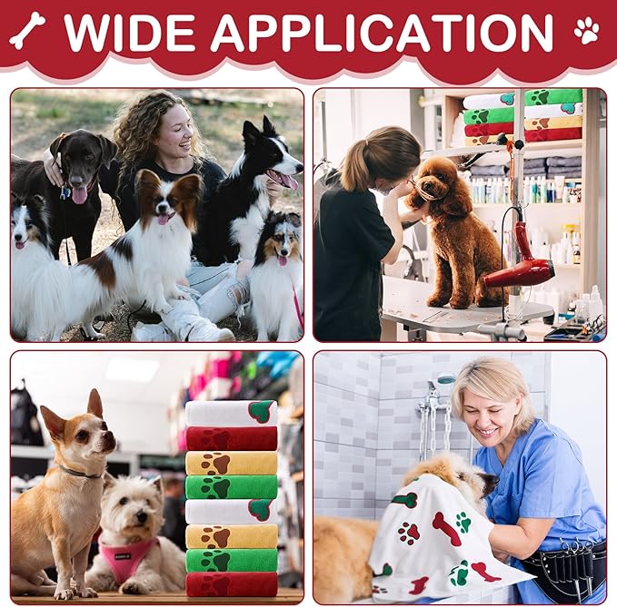 8 Pcs Dog Towels for Drying Dogs Cats Pet Towels Bulk Puppy Microfiber Fast Drying Paw Bath Bathing Supplies Absorbent for Medium Pets (Christmas Color,40 x 24 Inch)