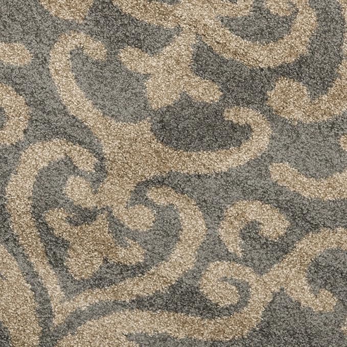 SAFAVIEH Florida Shag Collection 5' Round Grey/Beige SG462 Damask Non-Shedding Living Room Bedroom Dining Room Entryway Plush 1.2-inch Thick Area Rug