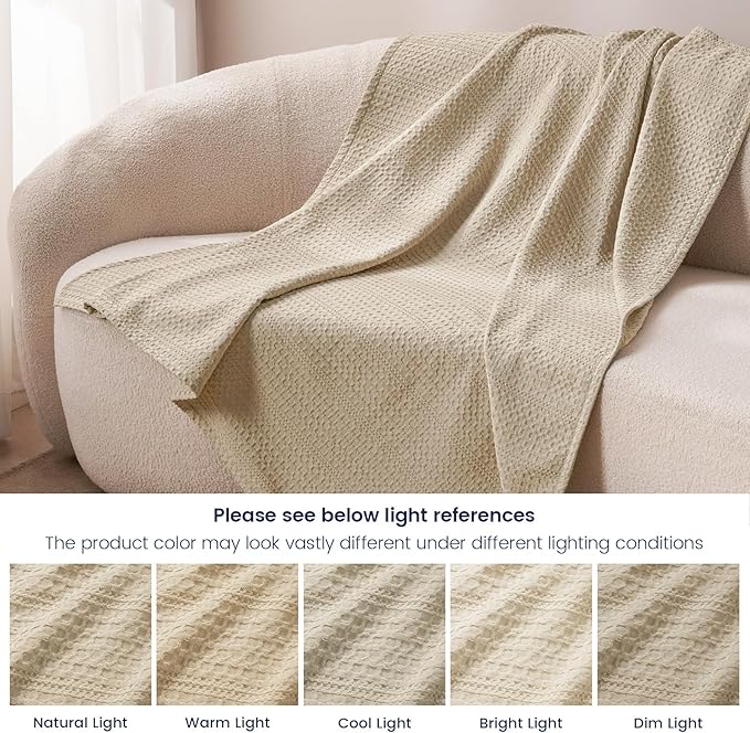 PHF Lightweight Waffle Weave Blanket King Size 104"x 90", Soft Woven Summer Blanket for Hot Sleepers - Aesthetic Home Decor for Couch Bed Sofa, Pet Friendly, Khaki
