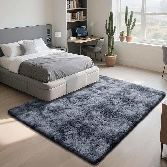 Fluffy Rug Shaggy Area Rug, Mottling Dark Grey 2x4 Area Rugs for Bedroom, Small Bedside Rug, Soft Fluffy Shaggy Entryway Throw Rugs for Living Room Bedroom Kids Room Home Decor