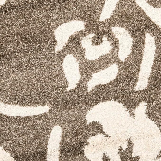 SAFAVIEH Florida Shag Collection Area Rug - 4' Round, Smoke & Beige, Floral Design, Non-Shedding & Easy Care, 1.2-inch Thick Ideal for High Traffic Areas in Living Room, Bedroom (SG458-7913)
