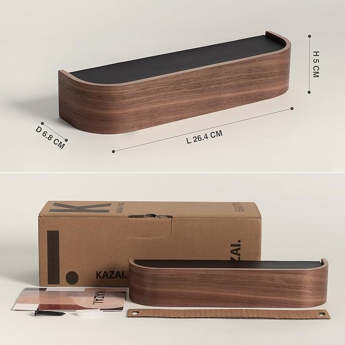 Kazai. Key Holder 'Toke' | Minimalist Key Hook Design from Berlin | Modern Key Holder Wall Mount with Wooden Shelf | Key Rack for Wall as Entryway Organizer | Walnut
