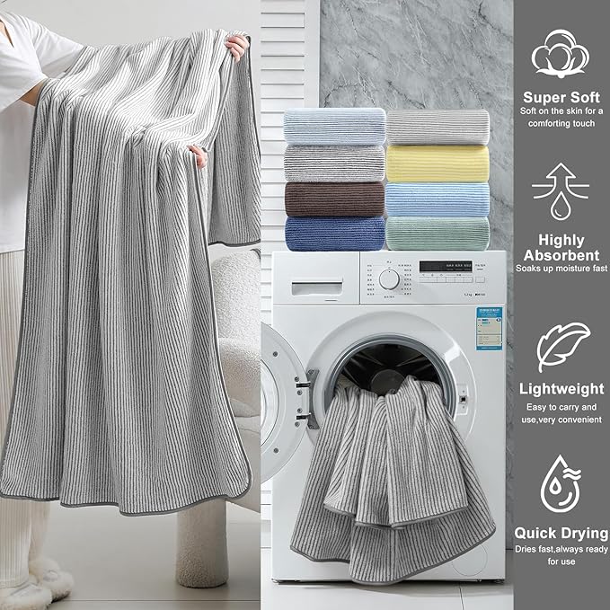 4 Piece Bath Towel Set 35"x70"Oversized Bath Towel for Bathroom Ultra Soft Fluffy Extra Large Bath Sheet Luxury Premium Bathroom Towel Highly Absorbent Quick Dry Shower Towel for Hotel Spa,Grey