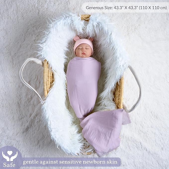 Meracorallo Muslin Swaddle Blanket, 100% Cotton Receiving Blanket Soft and Breathable Swaddle Wrap for Baby Boys and Girls, Lavender