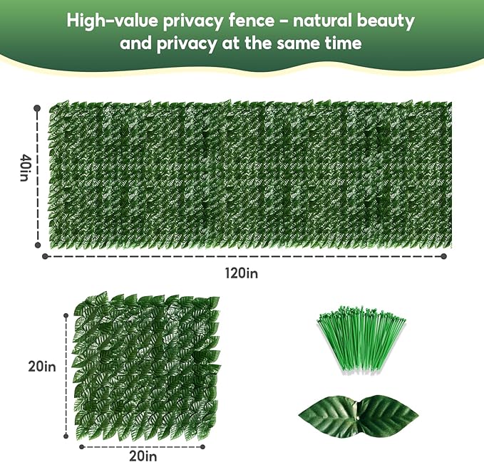 Artificial Ivy Privacy Fence Screen, 120x40 inch Faux Hedge Fence Panel Greenery Vines, Balcony Privacy Screen Decoration for Patio, Balcony, Wall, Backyard Indoor Outdoor