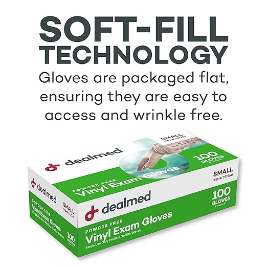 Dealmed Vinyl Exam Gloves - 100 Count Small, Powder-Free Disposable Medical Gloves, Latex-Free for Healthcare, Food Service & First Aid