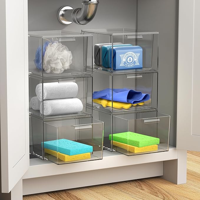 Sorbus Stackable Acrylic Drawers - Clear Make Up Organizers for Vanity - 2 Plastic Storage Bins for Room Decor, Bathroom Organization and Storage, Office Supplies, Makeup Drawer Organizer, Undersink