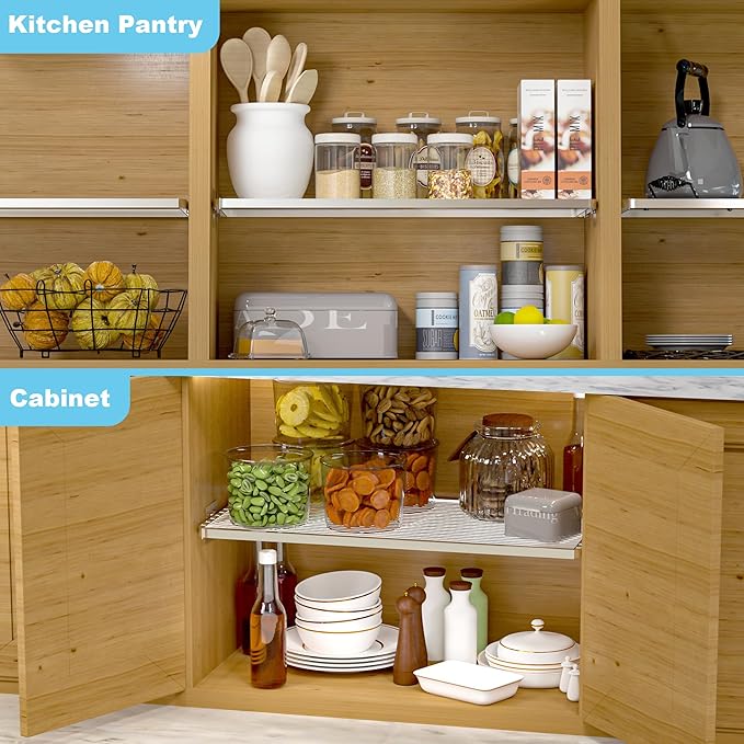 Expandable Closet Organizer Shelves, Adjustable Rod Metal Storage Shelves Divider for Wardrobe Cupboard Kitchen (Silver,11.8" D x 17"-31" W,3PCS)