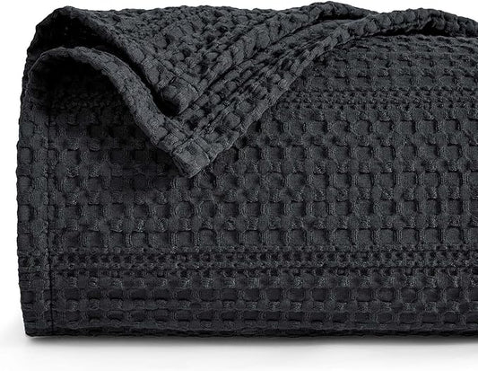 PHF Lightweight Waffle Weave Blanket Twin Size 66"x 90", Soft Woven Summer Blanket for Hot Sleepers - Aesthetic Home Decor for Couch Bed Sofa, Pet Friendly, Black