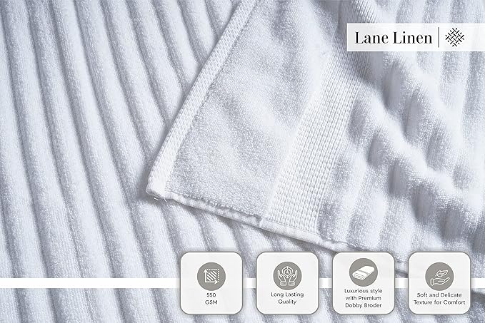 LANE LINEN Bath Towel Set - 6 Piece Cotton Towels - Softer, Highly Absorbent & Fast Drying Towel - 2 Bath, 2 Washcloths, 2 Hand Towels for Bathroom - Hotel Quality, Ideal for Spa & Travel - White