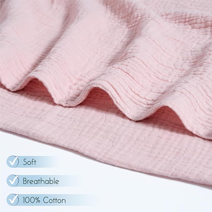 Meracorallo Muslin Swaddle Blanket, 100% Cotton Receiving Blanket Soft and Breathable Swaddle Wrap for Baby Boys and Girls, Pink
