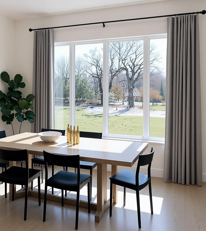 INOVADAY 100% Blackout Curtains for Bedroom, Black Out Curtains 108 Inch Long, Clip Rings Linen Blackout Drapes, Thermal Insulated Room Darkening for Living Room, 2 Panels - Stoic Gray,W50xL108