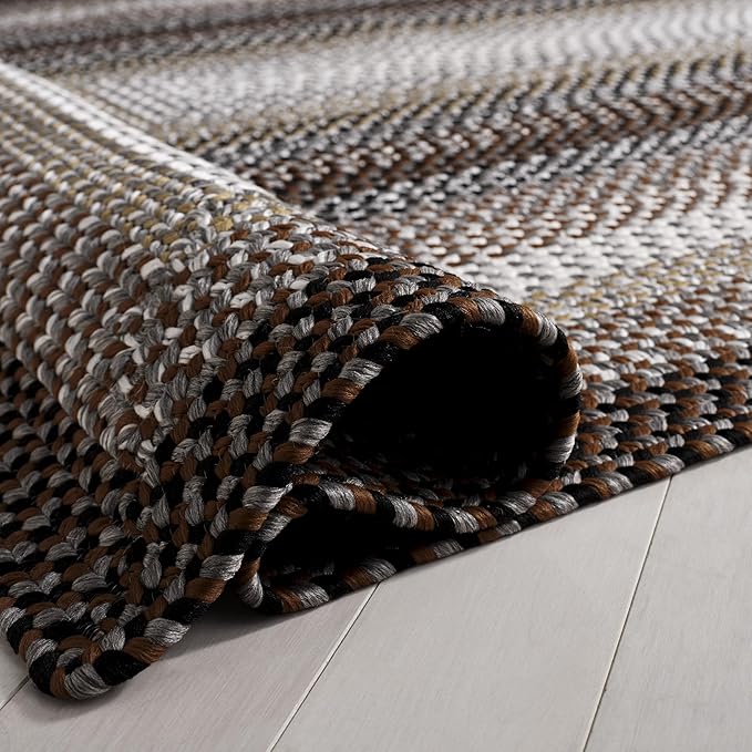 SAFAVIEH Washable Rug Outdoor Braided Collection - 4' x 6', Brown & Multi, Handmade & Reversible, Non-Shedding & Easy to Clean, Ideal for Patio, Backyard, Mudroom (BRD308T)