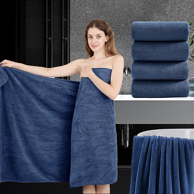 4 Piece Extra Large Bath Towel 35"x70" Oversized Bath Sheet Navy Blue Bath Towel Set for Bathroom Ultra Soft Cozy Highly Absorbent Quick Dry Bathroom Towel for Spa Gym Hotel,Shower Towel for Daily Use