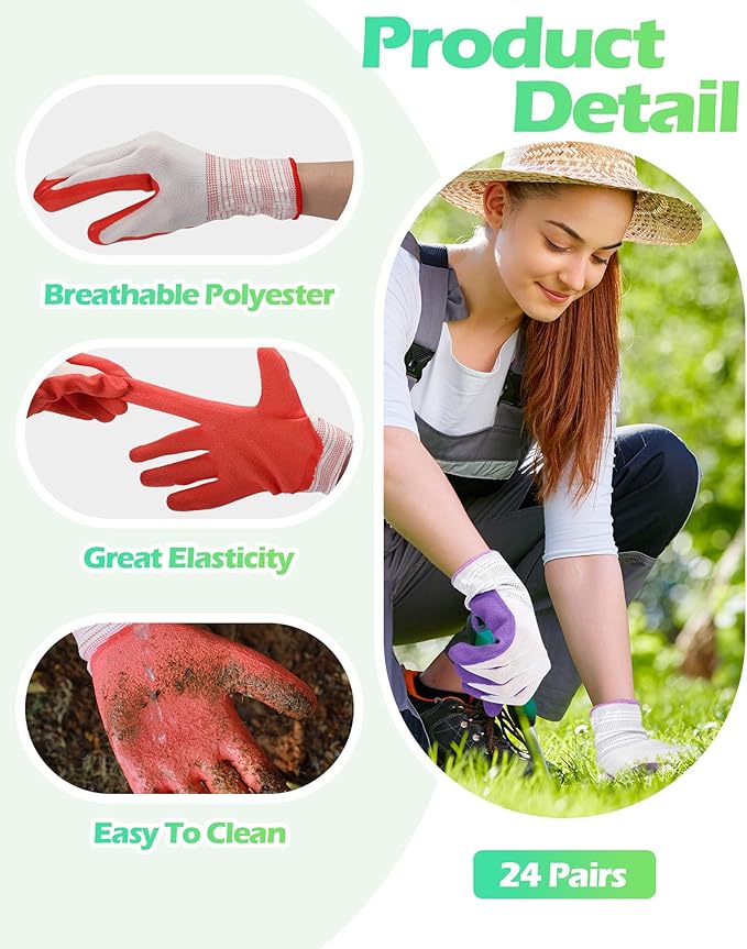40 Pairs Gardening Gloves Bulk for Women Ladies Breathable Rubber Coated Garden Glove for Yard Outdoor Work with Grip