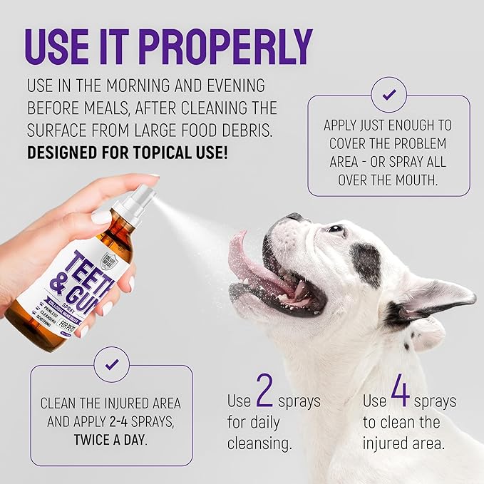Dog Breath Freshener Teeth & Gum Spray for Pets – Cat Teeth Cleaning Spray Helps with Plaque, Tartar, and Caries – Colloidal (Nano) Silver + Deionized Water – 4 Oz Bottle