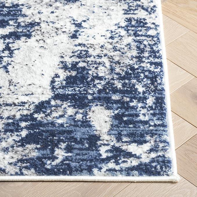 SAFAVIEH Amelia Collection Accent Rug - 3' x 5', Ivory & Navy, Modern Abstract Design, Non-Shedding & Easy Care, Ideal for High Traffic Areas in Living Room, Bedroom, Dining (ALA705A-3)