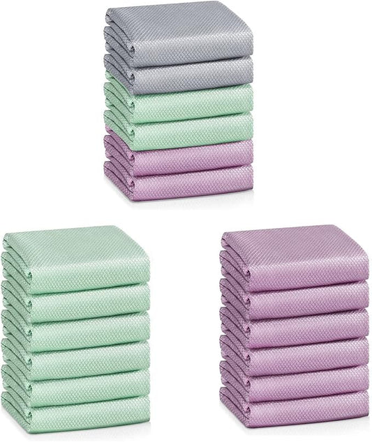 Microfiber Glass Cleaning Cloths | Streak Free Windows Mirrors & Cars Windshields Cleaning Towel | Glass Polishing Cleaning Cloth | All-Purpose Dust Dirt Cleaning Rags | Lint Free Pack of 18