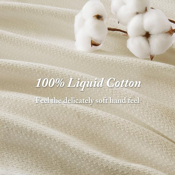 Madison Park Liquid Cotton Luxury Blanket Premium Soft Cozy 100% Ring Spun Cotton For Bed , Couch or Sofa, Twin, Ivory