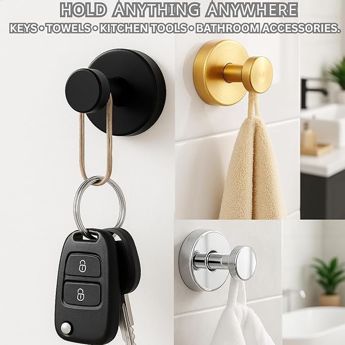 Suction Cup Hooks 4 Pack – No Drill Heavy Duty Bathroom Towel Hooks, Removable Stainless Steel Shower Hooks for Kitchen, Glass, Door, Bathrobe & Coat