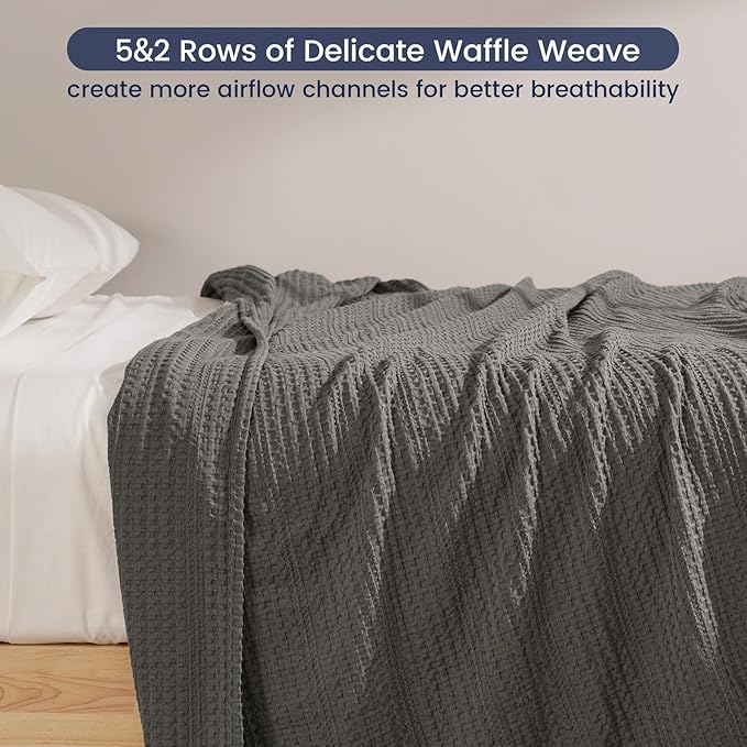 PHF Lightweight Waffle Weave Throw Blanket 50"x 60", Soft Woven Summer Blanket for Hot Sleepers - Aesthetic Home Decor for Couch Bed Sofa, Pet Friendly, Grey