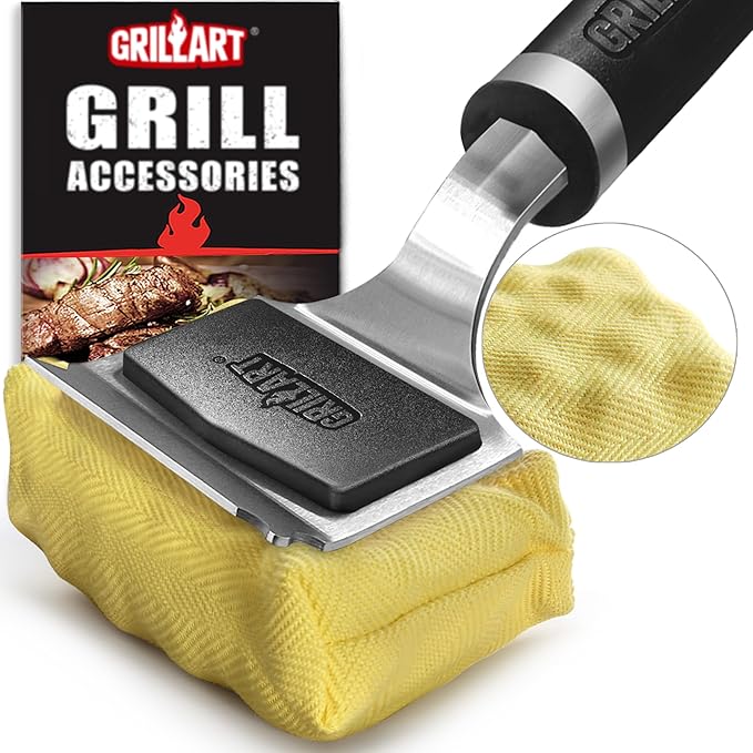 Grill Brush Bristle Free Safe Steam Cleaning Tool, Replaceable Head for Any Grate Type - 17” Long Handle w/One-Fit-All Scraper - BBQ Accessories Cleaner for Outdoor Grill - Gifts for Men/Dad