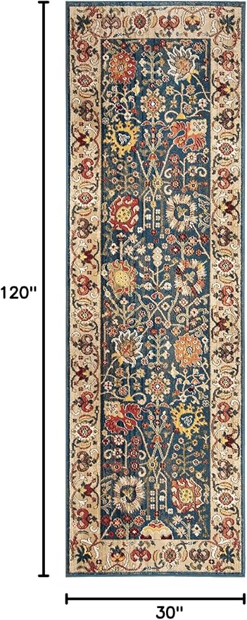 SAFAVIEH Kashan Collection Runner Rug - 2'6" x 10', Blue & Tan, Traditional Oriental Design, Non-Shedding & Easy Care, Ideal for High Traffic Areas in Living Room, Bedroom, Dining (KSN303G-210)