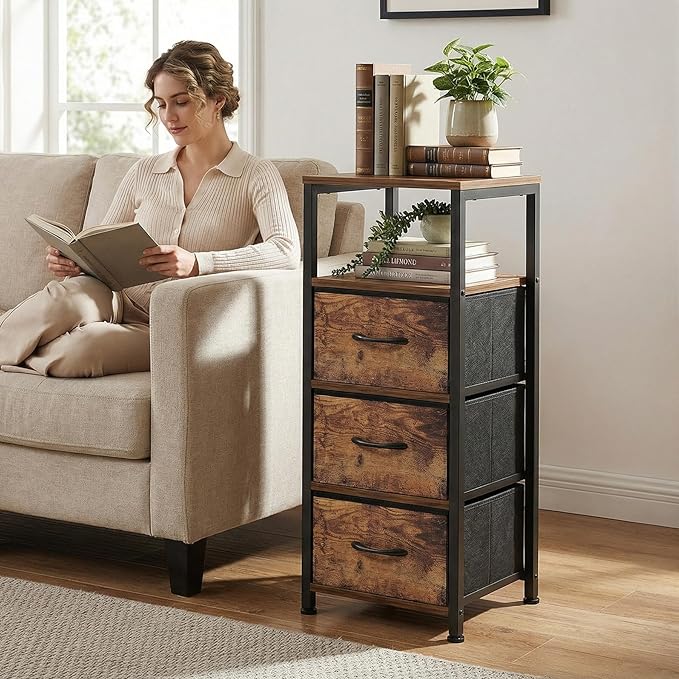 4-Tier Bathroom Floor Cabinet - Free-Standing Corner Storage Organizer, Rustic Brown Narrow Bathroom Storage Cabinet for Living Room, Bathroom