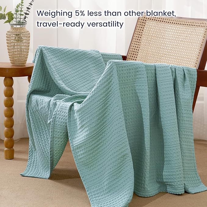 PHF Lightweight Waffle Weave Throw Blanket 50"x 60", Soft Woven Summer Blanket for Hot Sleepers - Aesthetic Home Decor for Couch Bed Sofa, Pet Friendly, Dusty Blue