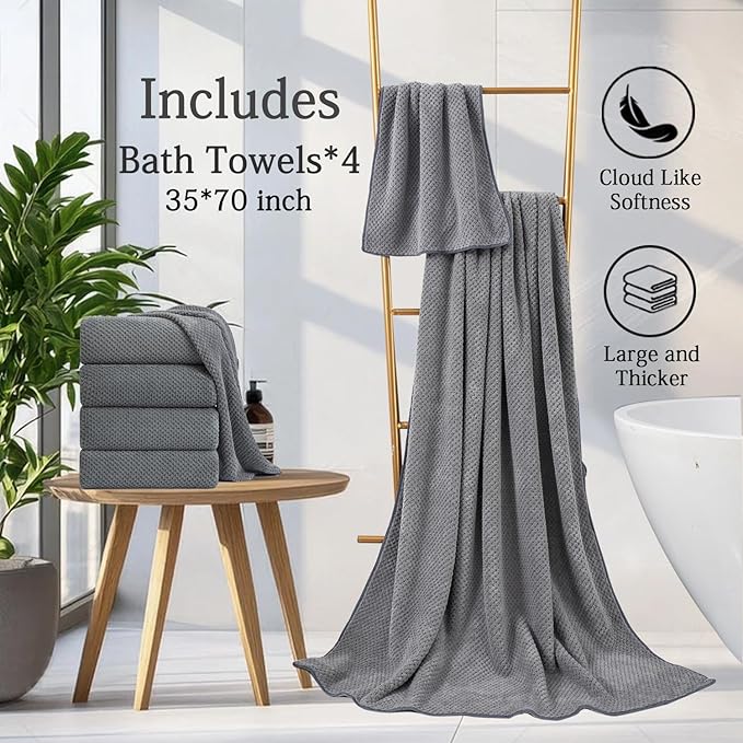 Gray Bath Towels Set 35x70 Inches - Luxury 600 GSM Oversized Bath Sheet Towel,Extra Large Microfiber - Quick Dry,Highly Absorbent,Super Soft Shower Towels Spa Hotel Bathroom Towel Set (4-Pack)
