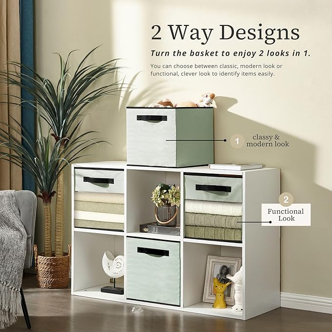 DECOMOMO Storage Bins, Cube Storage Bin with Window, Fabric Storage Cubes for Shelves (11" / 6pcs, Green)