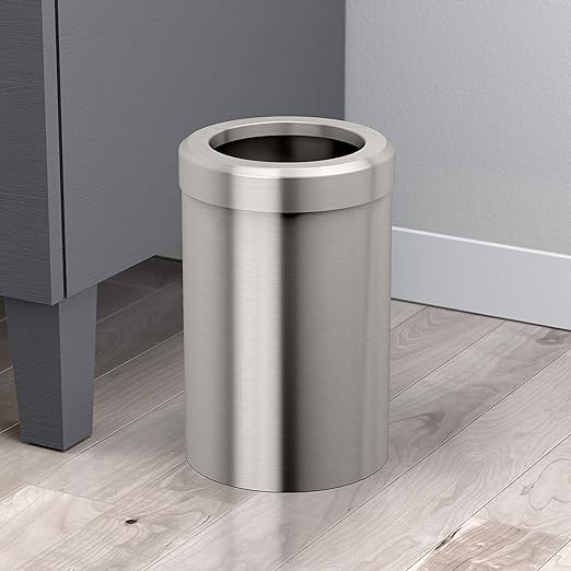 Gatco Small Bathroom Trash Can with Lid, Round 3 Gallon Stainless Steel Wastebasket, Under Sink, Satin Nickel, for Bathroom, Bedroom, Office (1911)