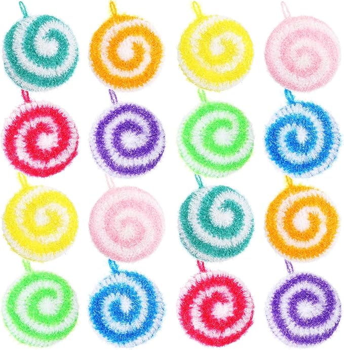 12 Pcs Dish Scrubber Non Scratch Dish Washing Scrubbers Reusable Household Cleaning Kitchen Tools for Dishwashing Washing Dishes Cookware Tubs Sinks (Candy)