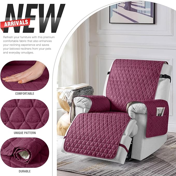 TAOCOCO 100% Waterproof Recliner Cover - Recliner Cover with Non-Slip Granule, Recliner Chair Covers with Elastic Band, Recliner Chair Covers for Reclining Chair(Wine, Medium-25'')