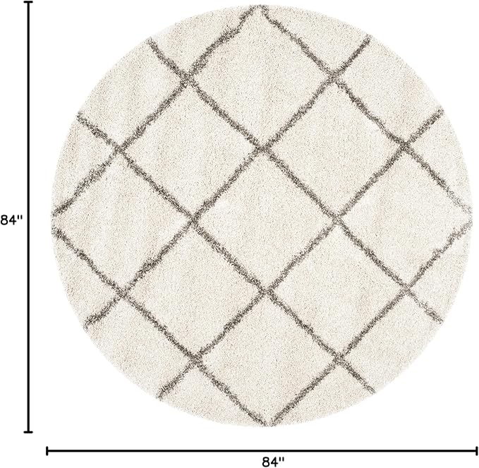 SAFAVIEH Hudson Shag Collection Area Rug - 7' Round, Ivory & Grey, Modern Trellis Design, Non-Shedding & Easy Care, 2-inch Thick Ideal for High Traffic Areas in Living Room, Bedroom (SGH281A)
