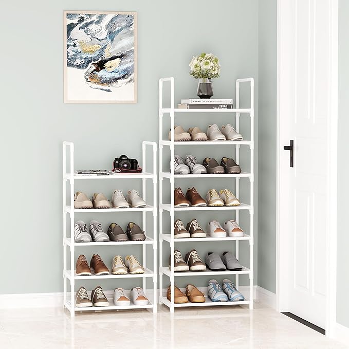 10-Tier Tall Shoe Rack, Adjustable 20-25 Pairs Shoe Shelf Storage Organizer for Entryway Hallway Closet Bathroom Living Room (White)
