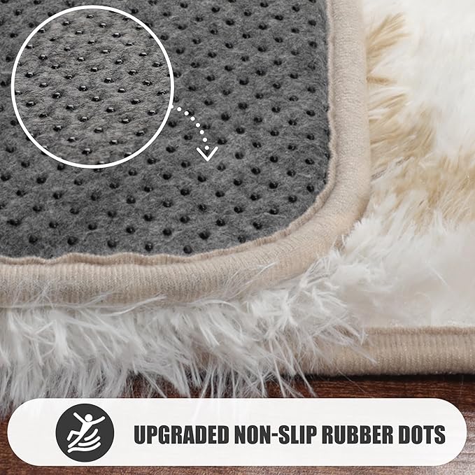 ONASAR 5x7 Area Rugs for Living Room Bedroom, Fluffy White and Beige Faux Fur Bedside Rug, Geometric Boho Soft Plush Shaggy Floor Carpet Mat for Nursery Kids Girls Teen Dorm Home Decor