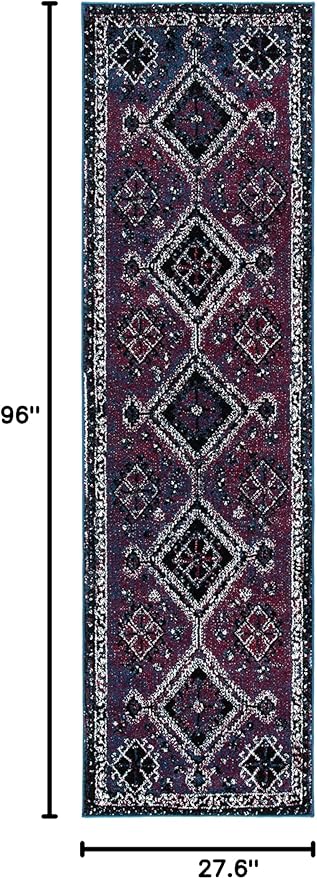 SAFAVIEH Vintage Hamadan Collection Runner Rug - 2'3" x 8', Purple & Black, Oriental Distressed Design, Non-Shedding & Easy Care, Ideal for High Traffic Areas in Living Room, Bedroom (VTH293V)