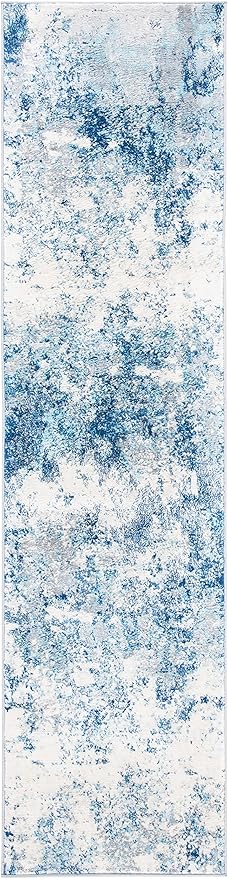 SAFAVIEH Brentwood Collection Runner Rug - 2' x 20', Ivory & Navy, Modern Abstract Design, Non-Shedding & Easy Care, Ideal for High Traffic Areas in Living Room, Bedroom (BNT822B)