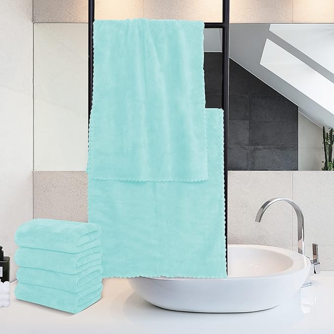6 Pack Premium Hand Towels - Quick Drying - Microfiber Coral Velvet Highly Absorbent Towels - Multipurpose Use as Hotel, Bathroom, Shower, Spa, Hand Towel 16 x 28 inches (Frozen Blue)