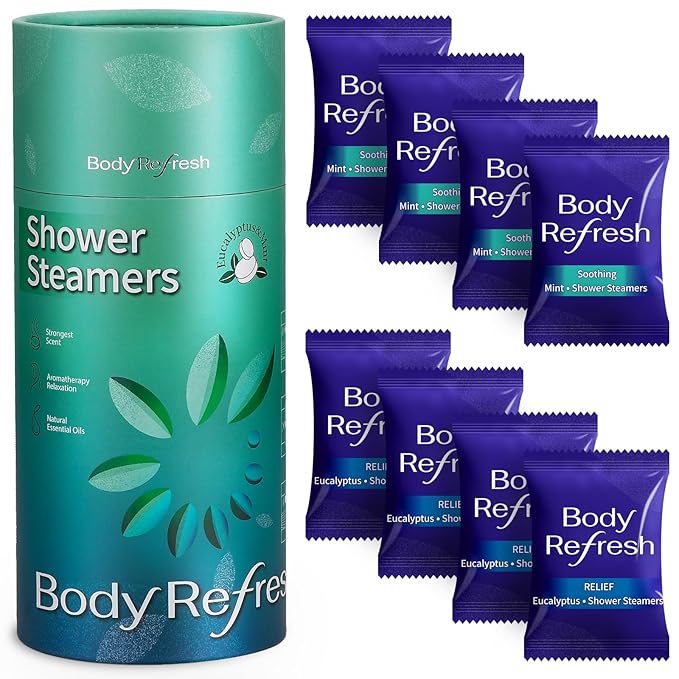 Shower Steamers for Men - 8 Pack Shower Bombs with Essential Oils Eucalyptus Mint Scent, Eucalyptus for Shower，Easter Basket Stuffers Essentials for Home Spa Relaxation