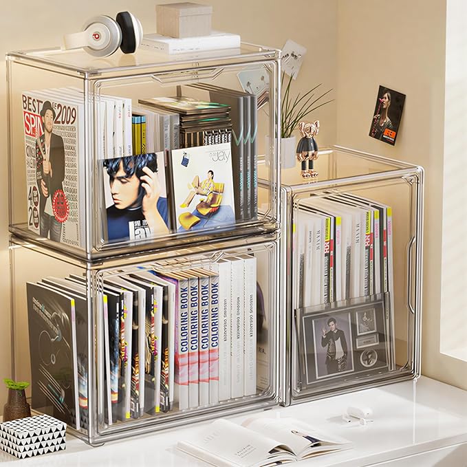 Extra Large 17.7" x 13" x 13" Clear Stackable Storage Bins, Acrylic Display Case with Lids, Storage Bins for Football & Motorcycle Helmet Showcase, Basketball, Large Figures Collectibles (1 Pack)