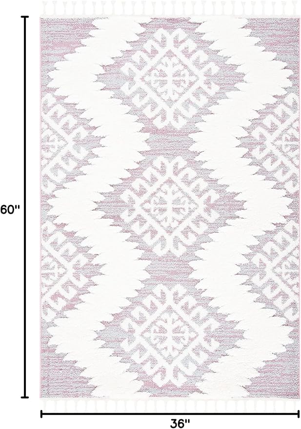 SAFAVIEH Moroccan Tassel Shag Collection Accent Rug - 3' x 5', Pink & Ivory, Non-Shedding & Easy Care, 2-inch Thick Ideal for High Traffic Areas in Entryway, Living Room, Bedroom (MTS652U)