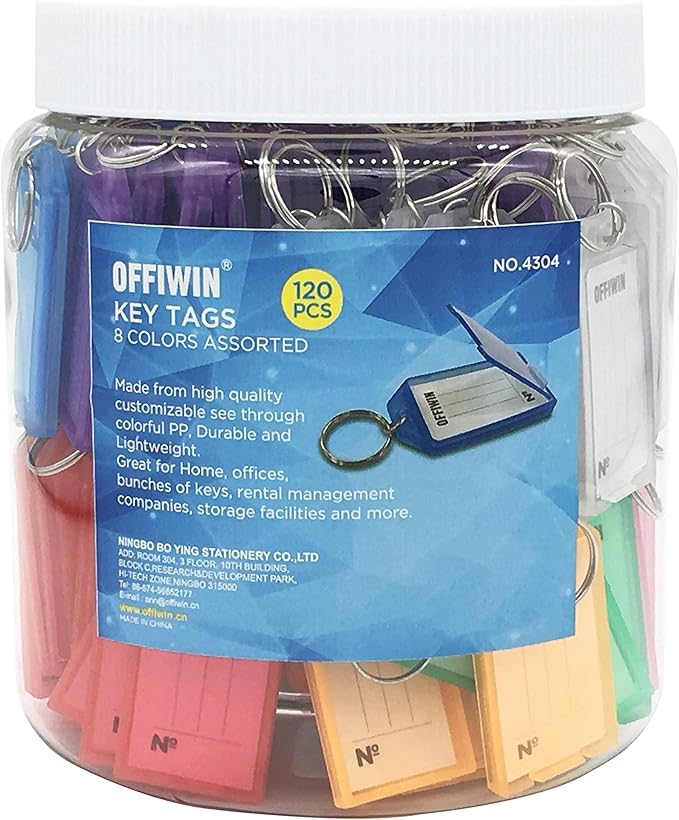 120 PCS PP Plastic Key Tags Identifier ID Labels with Split Ring Label Window, Assorted Colors for Home Offices Key Chains Bunches of Keys Pet ID Tags Luggage Tag USB Flash Drives Rental